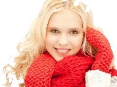 Scarf, winter, Blonde, Gloves, smiling