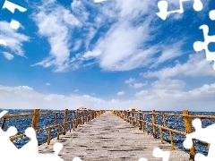 blue, pier, sea, Sky
