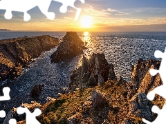 sea, Ireland, Great Sunsets, Cape Malin Head, rocks, County Donegal