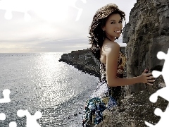 rocks, Eva Longoria, sea