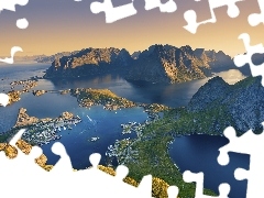 sea, Mountains, Lofoten, Aerial View, Norway