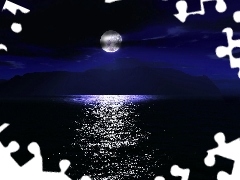 moon, Mountains, sea, Night