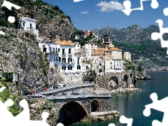 sea, Mountains, Atrani, Amalfi, Italy