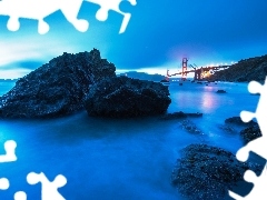 sea, rocks, golden, Gate, bridge