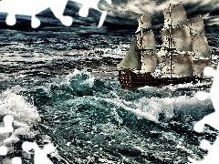 Storm, sailing vessel, sea