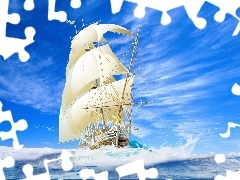 Waves, sailing vessel, sea
