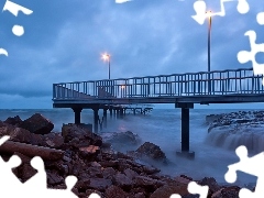 sea, pier, Stones