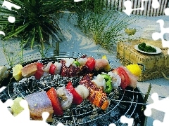 Skewers, case, seafood, Grill