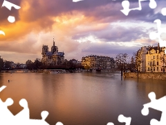 Paris, France, Cathedral Notre Dame, Houses, River Seine