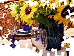 bouquet, Table, service, sunflowers