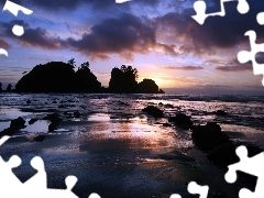 Cliffs, sea, The setting, sun, clouds, Beaches