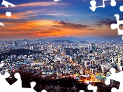 Houses, Great Sunsets, Seul, Town, South Korea