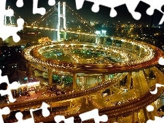 Shanghai, night, flyover, panorama, bridge