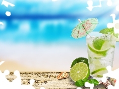 Shells, lemonade, limes