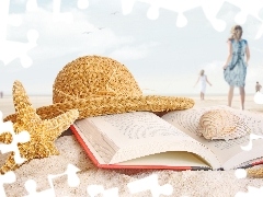 Hat, Beaches, starfish, holiday, Shells, Book