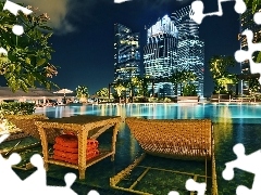 terrace, skyscrapers, Singapore Pool, Pool