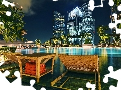 terrace, skyscrapers, Singapore Pool, Pool
