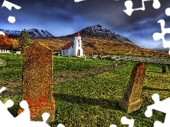 Church, Clouds, Sky, Mountains