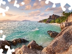 Sky, clouds, sea, rocks, blue