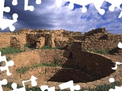 Sky, clouds, structures, the walls, ruins