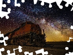 locomotive, star, Sky, Night