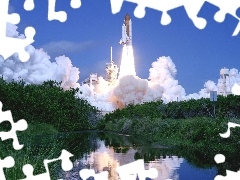 rocket, Start, Sky, River