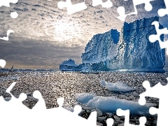 Sky, Ship, Ice, sea, mountains