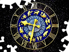 Signs of the Zodiac, Sky, star, Clock