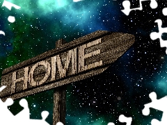 Sky, star, text, home, sign-post