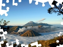 Sky, volcano, Steam