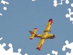 yellow, plane, Sky, Red