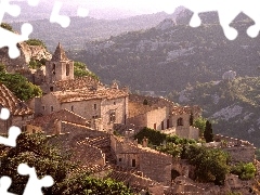 slopes, Mountains, Houses, France, vintage