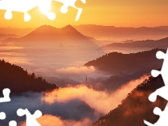 Fog, Mountains, Church, Slovenia, Sunrise, Valley