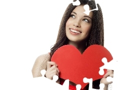 Heart, Smile, brunette, Valentine