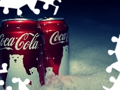 Cans, cola, snow, Coca