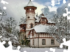 Church, viewes, snow, trees