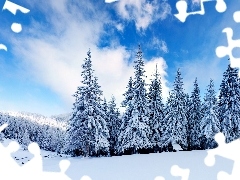 snow, Christmas, clouds