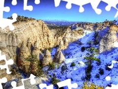 rocks, viewes, snow, trees