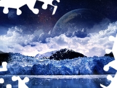 snow, winter, Mountains, Planet, clouds