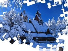 Church, winter, snow, cemetery