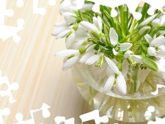 snowdrops, glass, Vase