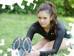 girl, Sport, Nina Dobrev, Meadow