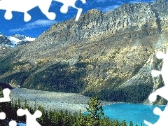 Spruces, Mountains, lake