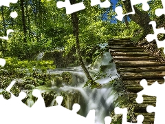 forest, waterfall, VEGETATION, Moss, Stairs, Plitvice Lakes National Park, Coartia, wood