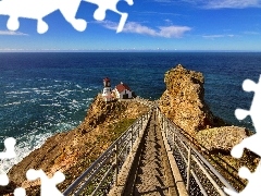 Stairs, descent, rocks, Lighthouses, sea