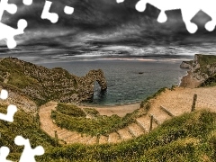 Stairs, clouds, sea