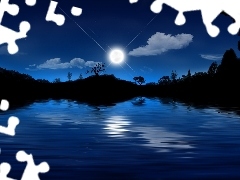 star, reflection, lake, moon, Night