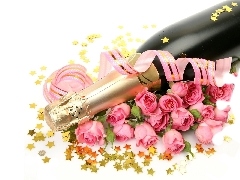 Champagne, roses, Stars, Pink