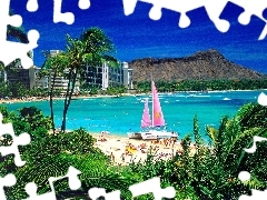 Island, Beaches, Aloha State Hawaje, Catamaran, Oahu, Waikiki