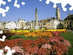 Flowers, People, Statue monument, old town